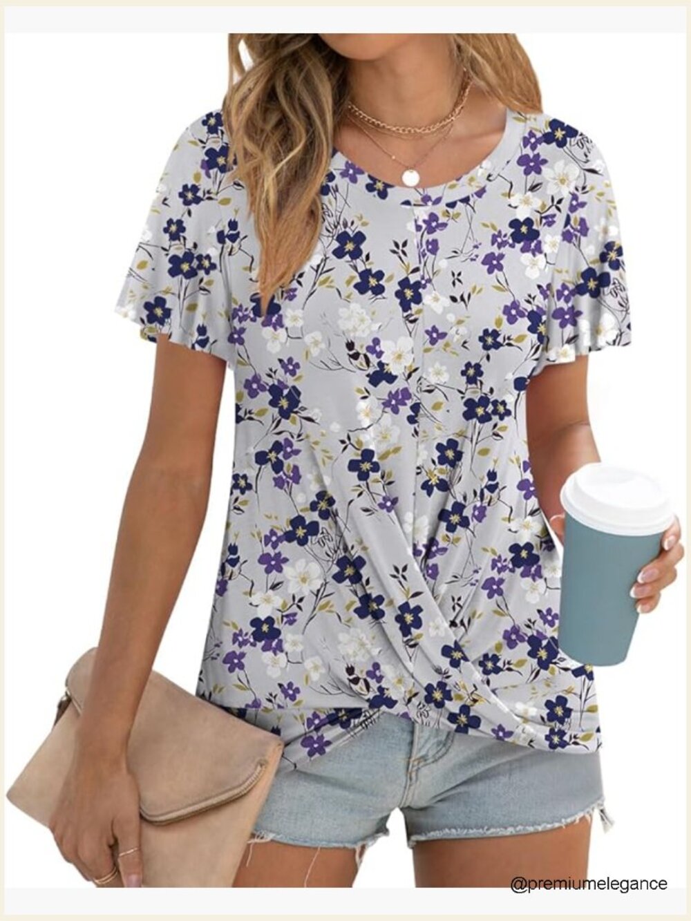 Women's Tunic Blouse Wavy Short Sleeve Twist Front for Leggings